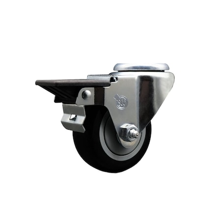 Service Caster 3'' Black Poly Wheel Swivel Bolt Hole Caster with Posi Lock Brake SCC-BH20S314-PPUB-BLK-PLB
